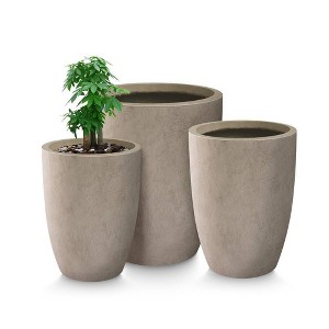 Rosemead Home & Garden 3pc Concrete Outdoor Planter Pots Beige - 1 of 4