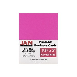 JAM Paper Printable Business Cards 3 1/2 x 2 Ultra Fuchsia Pink 100/Pack (22128338) - 1 of 3