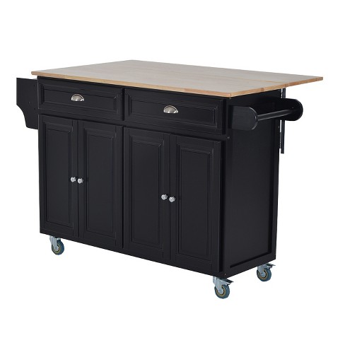 Homcom Triple-cabinet Kitchen Island On Wheels That Remove, Kitchen Storage  Cabinet With Drawers & Countertop, Rolling Utility Cart In Wood, Black :  Target