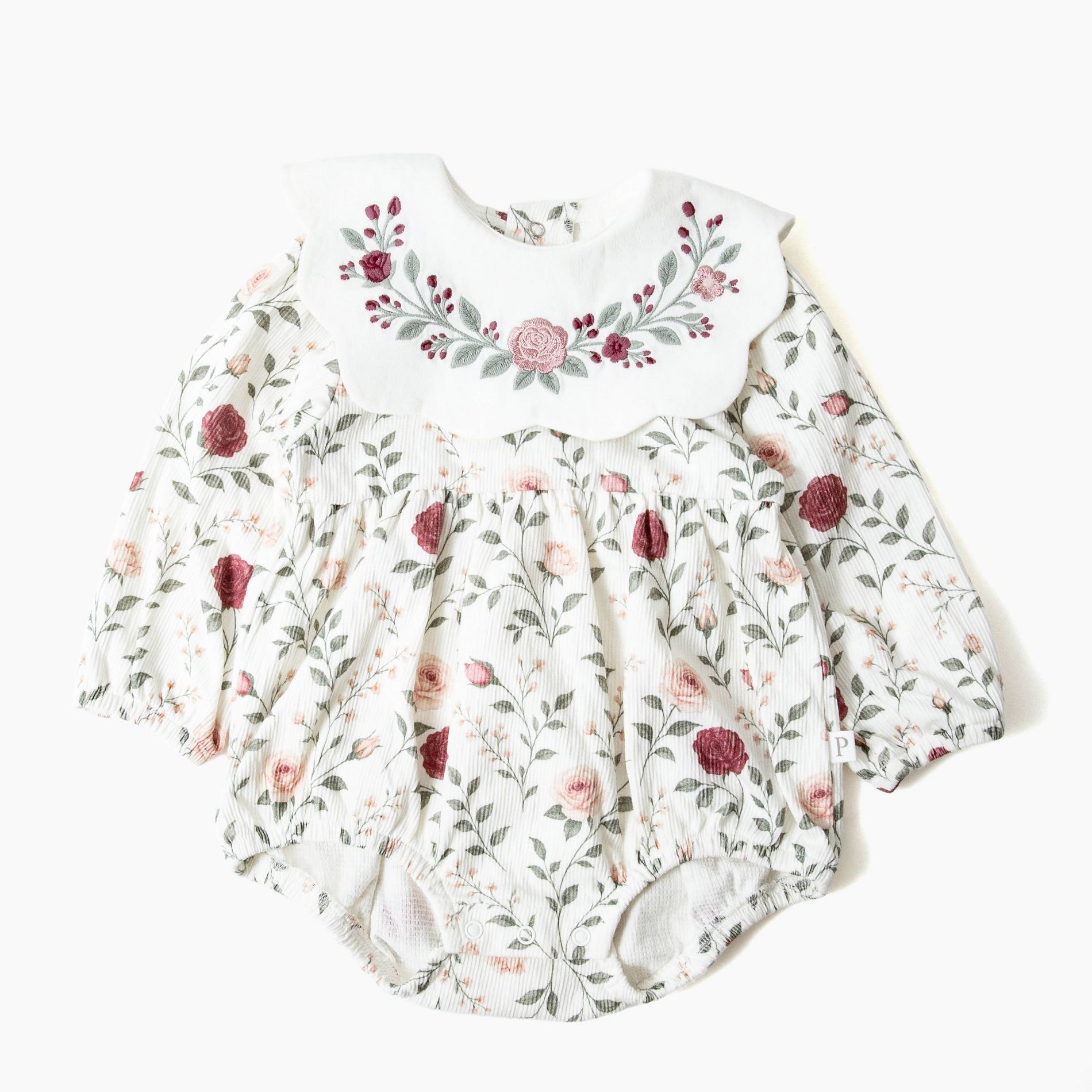Picolette by Olivia Culpo Baby Girls' Floral bib Long Sleeve Romper - Ivory/Pink Newborn