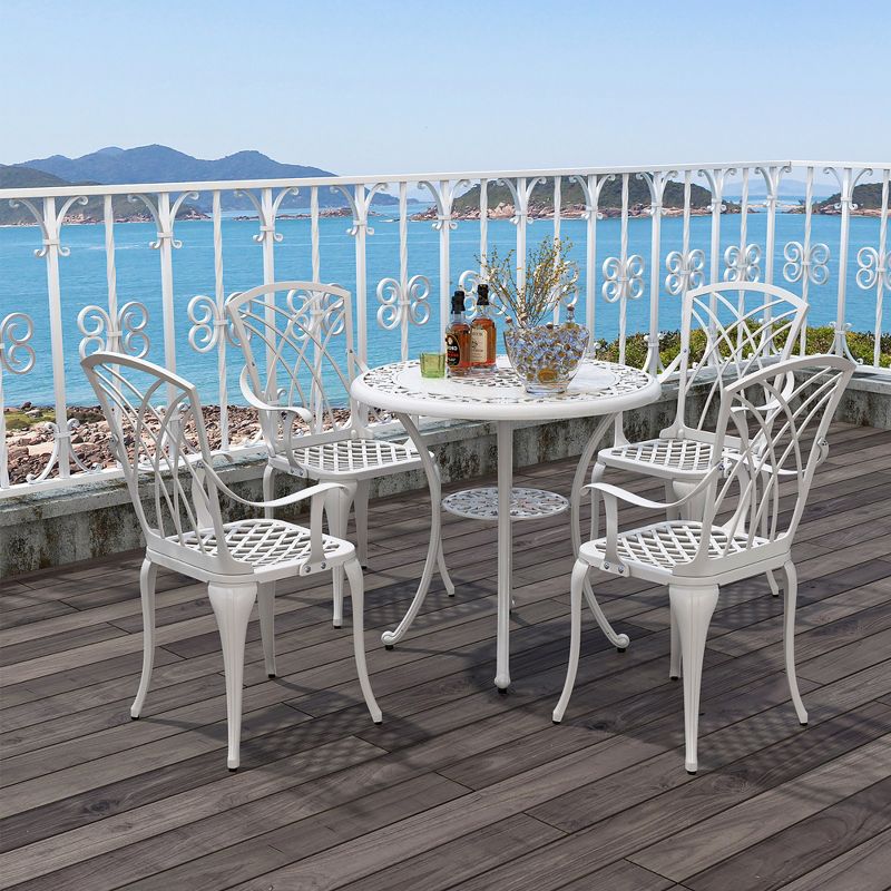 Tangkula 5 Pieces All-Weather Outdoor Cast Aluminum Dining Set Round Dining Table, 3 of 10