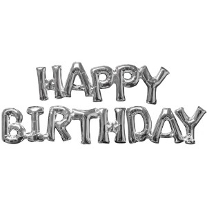 LoonBalloon 44 Inch Happy Birthday Air-Fill Silver Phrase Balloon Bundle – Perfect for Birthday Celebrations - 1 of 1