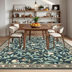 Modern Washable Area Rug for Living Room, Leaf Indoor Carpet with Non Slip Backing, Low Pile Stain Resistant Floor Mat for Dorm, - 1 of 4