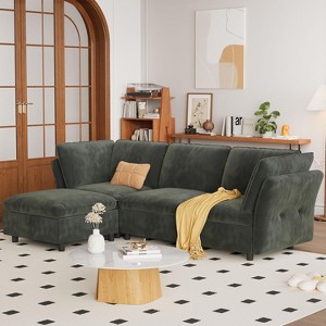 97" Velvet L-Shape Cloud Couch - Modular sectional with storage ottoman, deep seating & pillows for living room. - 1 of 4