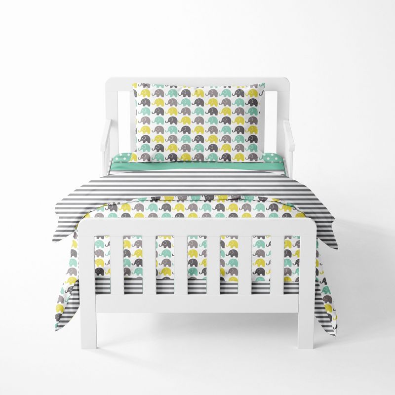 Bacati - Elephants Mint/Yellow/Gray 4 pc Toddler Bedding Set, 1 of 10