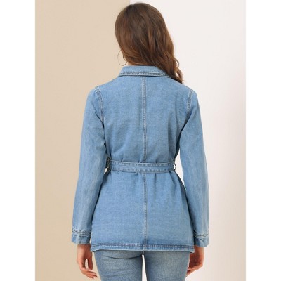Allegra K Women's Jean Button Up Long Sleeves Washed Casual Denim Jacket XX-Large Blue — фото 4