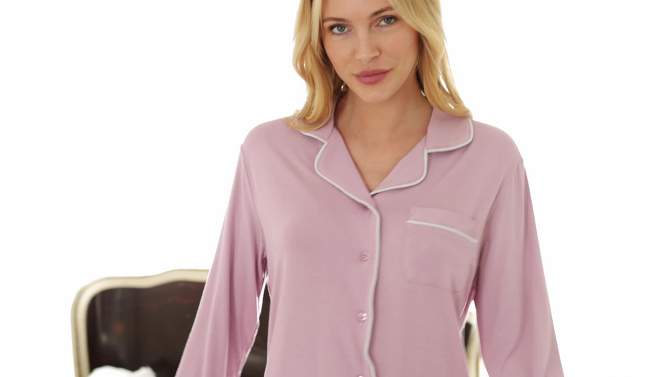 Womens Soft Knit Pajama Nightgown, Boyfriend Style Long Sleeve Sleep Shirt, 2 of 7, play video