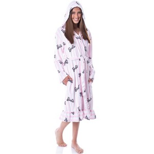 Mattel Barbie Logo Womens' Luxury Fleece Plush Robe Hooded Bathrobe - 1 of 4
