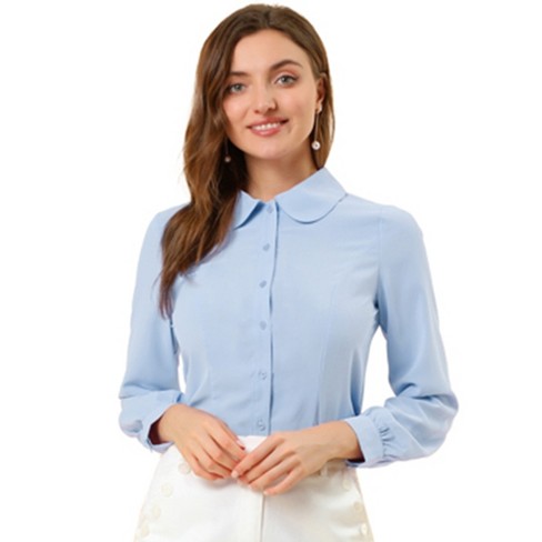 Allegra K Women's Work Peter Pan Collar Long Sleeve Button Down