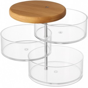 Makeup Organizer 3 Tier Rotating with Bamboo Lid, Clear Acrylic Jewelry Holder, Nonslip 360° Rotating Storage Tray - 1 of 4
