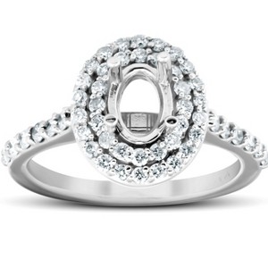 Pompeii3 3/4Ct Double Halo Diamond Engagement Ring Oval Setting Semi Mount 14k White Gold - 1 of 4