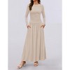 Women's Round Neck Ruched Pocket Slim - Fit Long - Sleeve Knit Maxi Dress, Elegant and Comfortable Dress for Multiple Occasions - 3 of 4