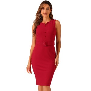 Allegra K Women's Slim Fit Elegant Work Sleeveless Split Neck Sheath Dress - 1 of 4