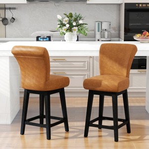 Vipbear 26/30 In Counter Height Swivel Barstool with Back,Modern Fabric Swivel Barstools Chair for Kitchen Island,Pub Upholstered Solid Wood Legs - 1 of 4