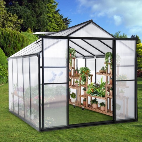 10x8ft Greenhouse For Outdoors, Polycarbonate Greenhouse With Roof Vent ...