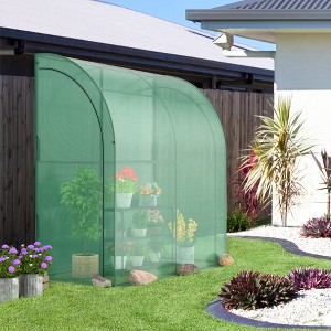 Costway 7'x 3.5'x 7' Lean-to Greenhouse Portable Wall House with Green PE Cover and Shelf - 1 of 4