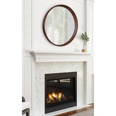 Hutton Round Walnut Brown Wood Wall Mirror, 36" Diameter