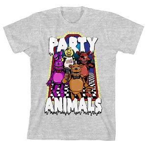 Five Nights At Freddy’s Party Animals Youth Athletic Heather Crew Neck Short Sleeve T-shirt - 1 of 2