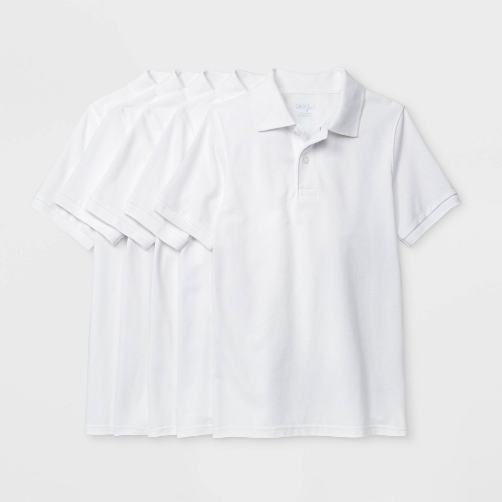 Size M (8/10) Boys' 5pk Short Sleeve Uniform Polo Shirt - Cat & Jack White M