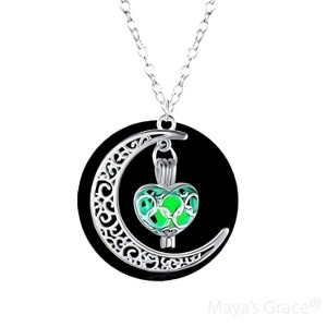 Maya's Grace Crescent Sailor Half Moon Glow in The Dark Dangling Moonstone Heart Pendant Necklace for Women - 1 of 4