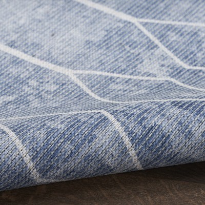 Blue Geometric Cotton Chenille 6' x 9' Washable Rug