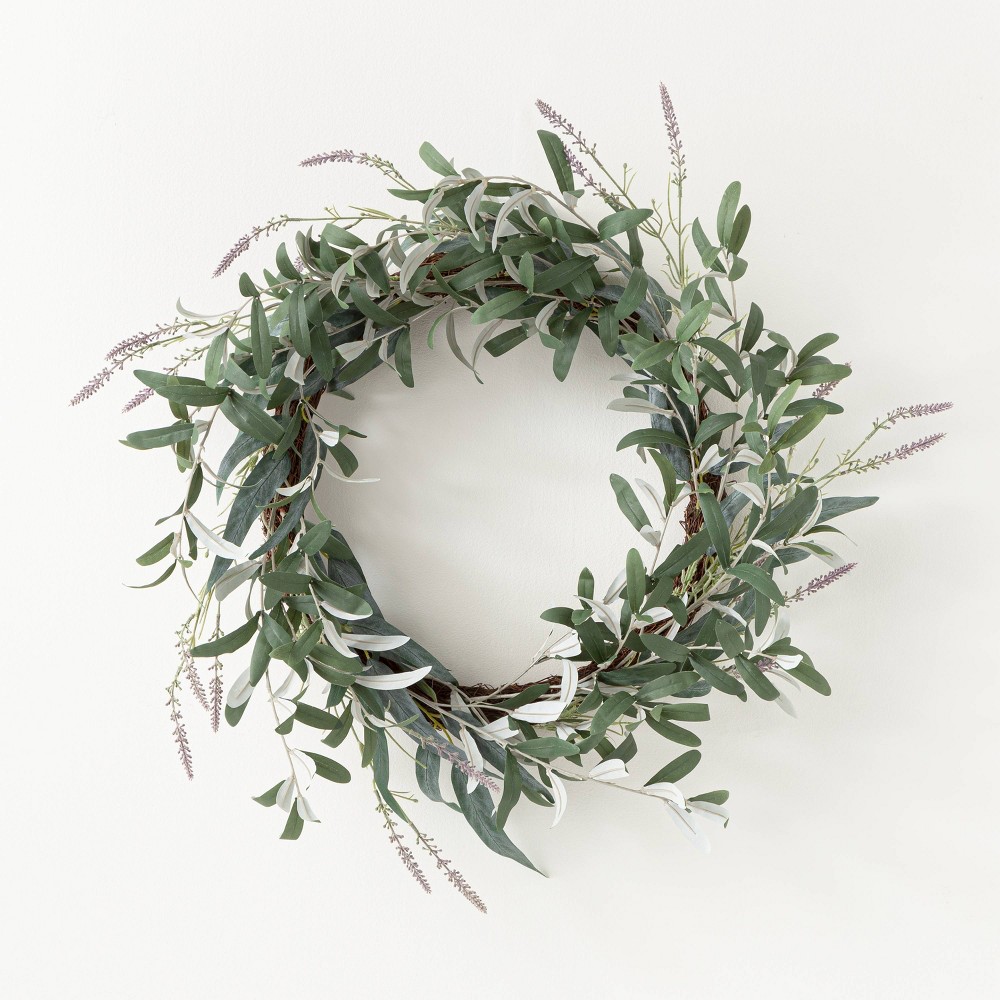 26" Artificial Olive/Eucalyptus Leaf with Lavender Wreath - Threshold designed with Studio McGee