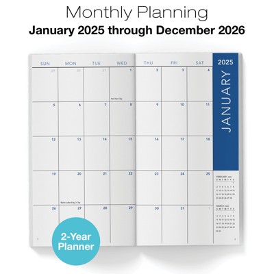 Global Printed Products 2-Year Monthly Calendar Pocket Planner - 2025-2026 (Rainbow Gold Marble)