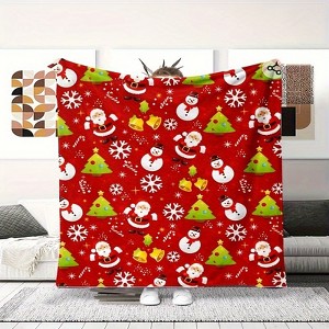 1-Pack Christmas Blanket, Soft Flannel Throw with Santa, Snowman, Tree, Warm Christmas Decoration in Red & Green Colors. - 1 of 4
