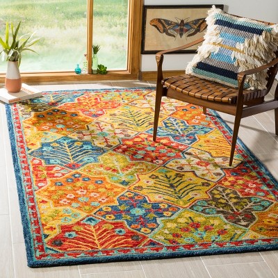 Handmade Blue and Orange Geometric Wool Area Rug, 6' x 9'