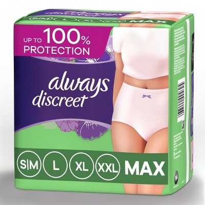 Always Discreet Incontinence & Postpartum Incontinence Underwear for Women - Maximum Protection - XL - 26ct