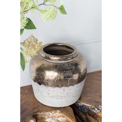 NicBex Aluminum/Ceramic Chisel Flower Vase, Muilt Sizes Short Round Metallic Decorative Vase for Tabletop, Living Room
