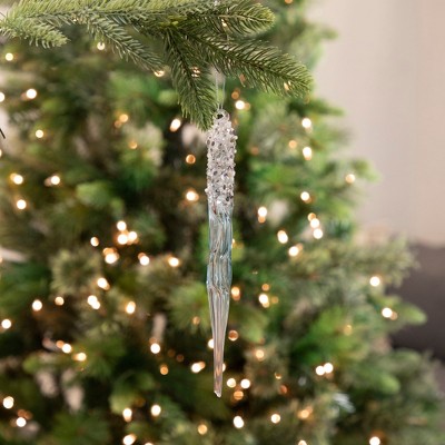 Northlight 9" Blue Sequined And Beaded Glass Icicle Christmas Ornament