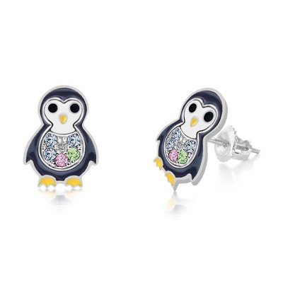 Chanteur Hypoallergenic Kids Jewelry Accessories Penguin CZ White Gold Palladium Plating Stud Earrings Surgical Titanium Posts