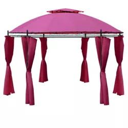 Outsunny 11.5' Steel Outdoor Patio Gazebo Canopy with Double roof Romantic Round Design & Included Side Curtains, Wine Red