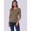 INSPIRE CHIC Women's Classic Solid Elbow Sleeves Round Neck Slim Fit T-Shirts - 3 of 4