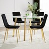 5-Piece Dining Set with Round Glass Table and 4 Velvet Armless Chairs - 3 of 4