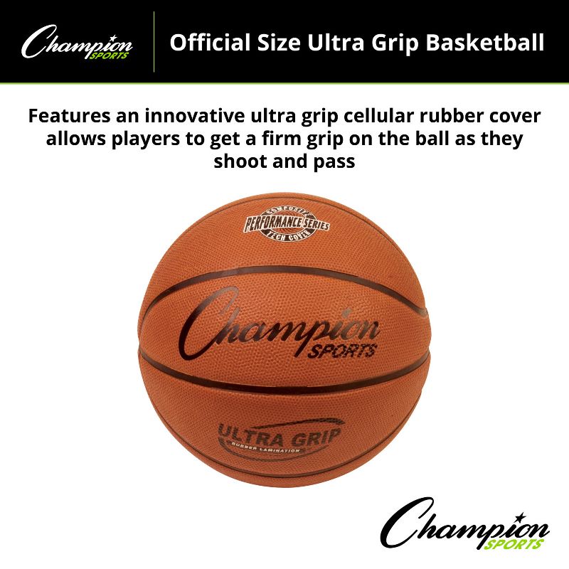 Champion Sports Ultra Grip Rubber Basketball with Bladder, Official Size 7, 3 of 6