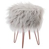 BirdRock Home Faux Fur Foot Stool Ottoman with Hair Pin Legs - Silver - 2 of 3