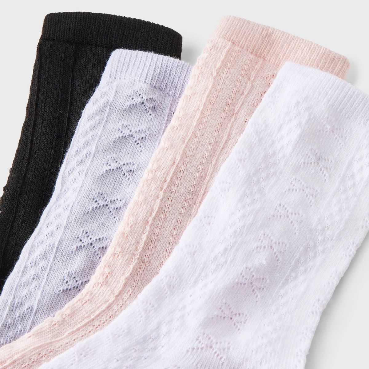 Girls' 4pk Cable Knit Bow Crew Socks - Cat & Jack™ Black/Pink/Gray - thumbnail 3