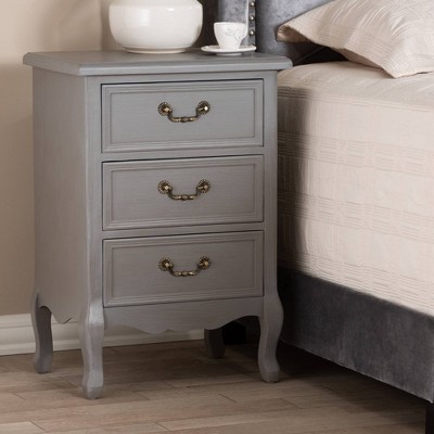 Gray Fir and Engineered Wood 3-Drawer Nightstand with Cabriole Legs