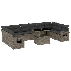 vidaXL Patio Sofa Set with Cushions Outdoor Furniture 11 Piece Poly Rattan - Gray - 1 of 4