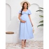 Maternity Dress Ruffle Short Sleeve V Neck Twist Front Summer A Line Midi Dress Baby Shower Photoshoot - 3 of 4