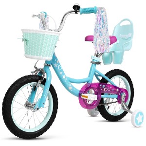 Hykolity 14 inch Girls Bike Princess Bicycle for Age 3-5 Years Old Rider Height 35-47 inch includes Training Wheel Basket Doll Seat Aqua Blue - 1 of 4