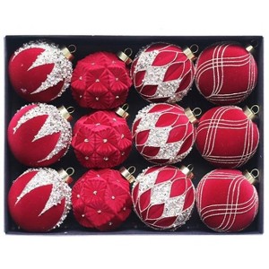 3.15-Inch Christmas Ornaments, 12-Pack Flocked & Hand-Painted, Shatterproof Holiday Decor for Tree, Wreaths, & More - 1 of 4