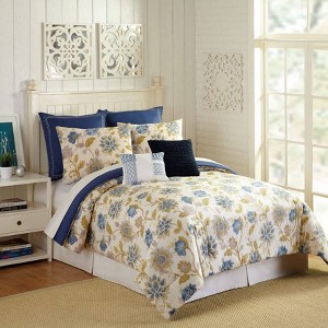 Presidio Square King 7pc Monterey Comforter & Sham Set Ivory/Navy, Blue Beige Multicolored