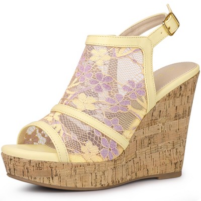 Allegra K Women's Open Toe Platform Heel Lace Wedges Sandals