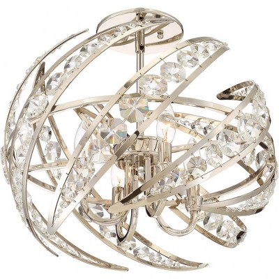 Crescent Crystal Accent 18" Polished Nickel Semi-Flush Mount