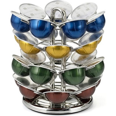 Coffee Pod Carousel ¨C Nickel Chrome Finish, 28 Pod Capsule Holder, Spins 360-Degrees, Lazy Susan Platform, Home or Office Kitchen Counter Organizer