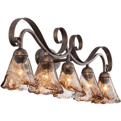Golden Bronze 46'' Handmade Amber Glass Scroll Wall Light
