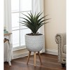 LuxenHome White Cube Design 14.6" Round MgO Planter with Wood Legs - 2 of 4